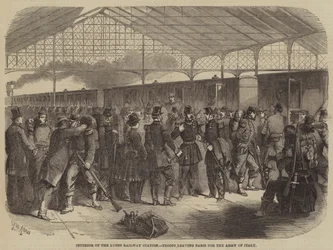 Interior of the Lyons Railway Station, Troops Leaving Paris for the Army of Italy